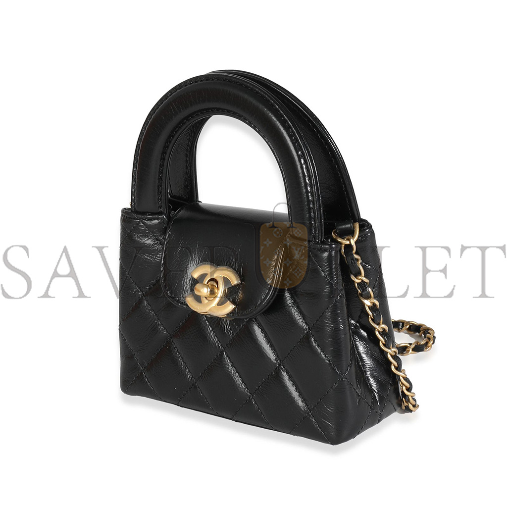 Ch*el master 24p black quilted shiny aged calfskin mini nano kelly shopper ap3435 (12*8*4cm)